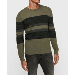 EUC Express Striped Marled Crew Neck Sweater L